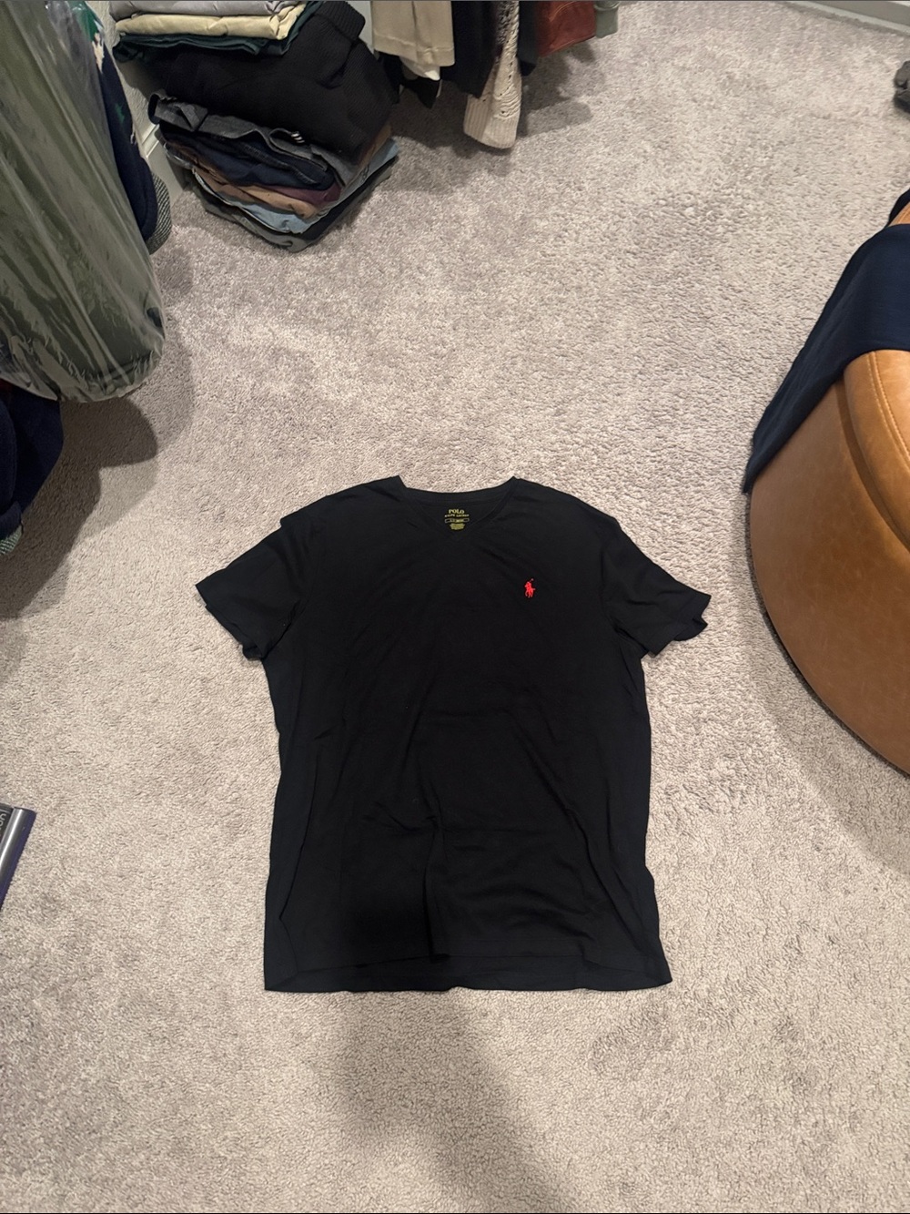 Polo by Ralph Lauren Black Short-Sleeve V-neck with Red Pony